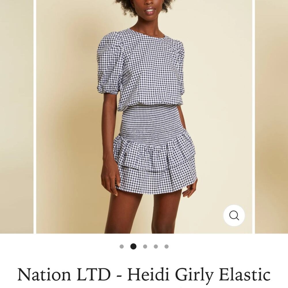 Nation LTD Gingham Puff Sleeve Blouse - Blue and White